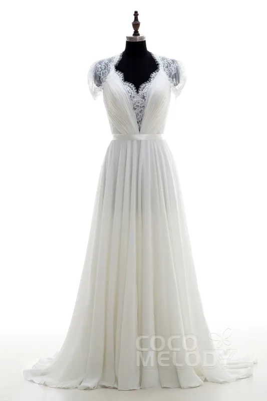 A-Line Sweep-Brush Train Chiffon Wedding Dress LD2676 sold by Cocomelody
