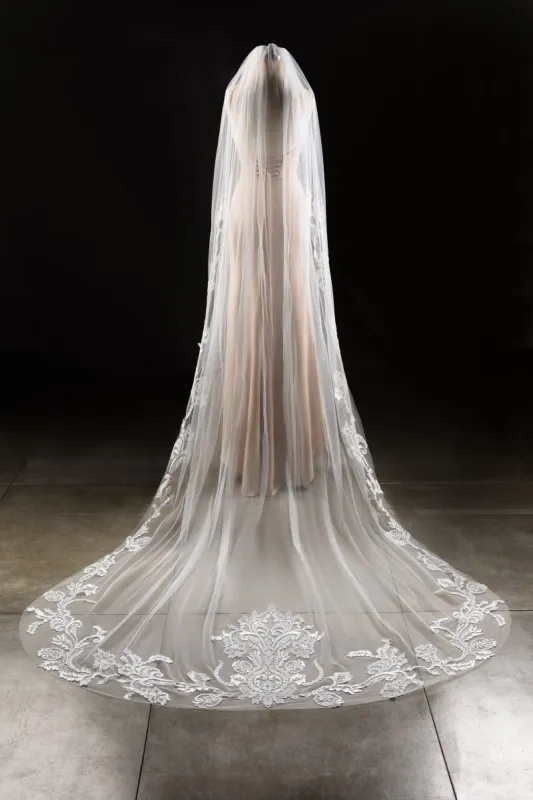 One-tier Lace Edge Tulle Lace Cathedral Veils with Appliques CV0286 sold by Cocomelody