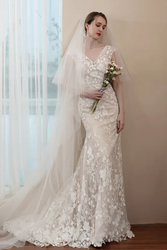 Trumpet-Mermaid Sweep-Brush Train Lace Wedding Dress CW2971 sold by Cocomelody
