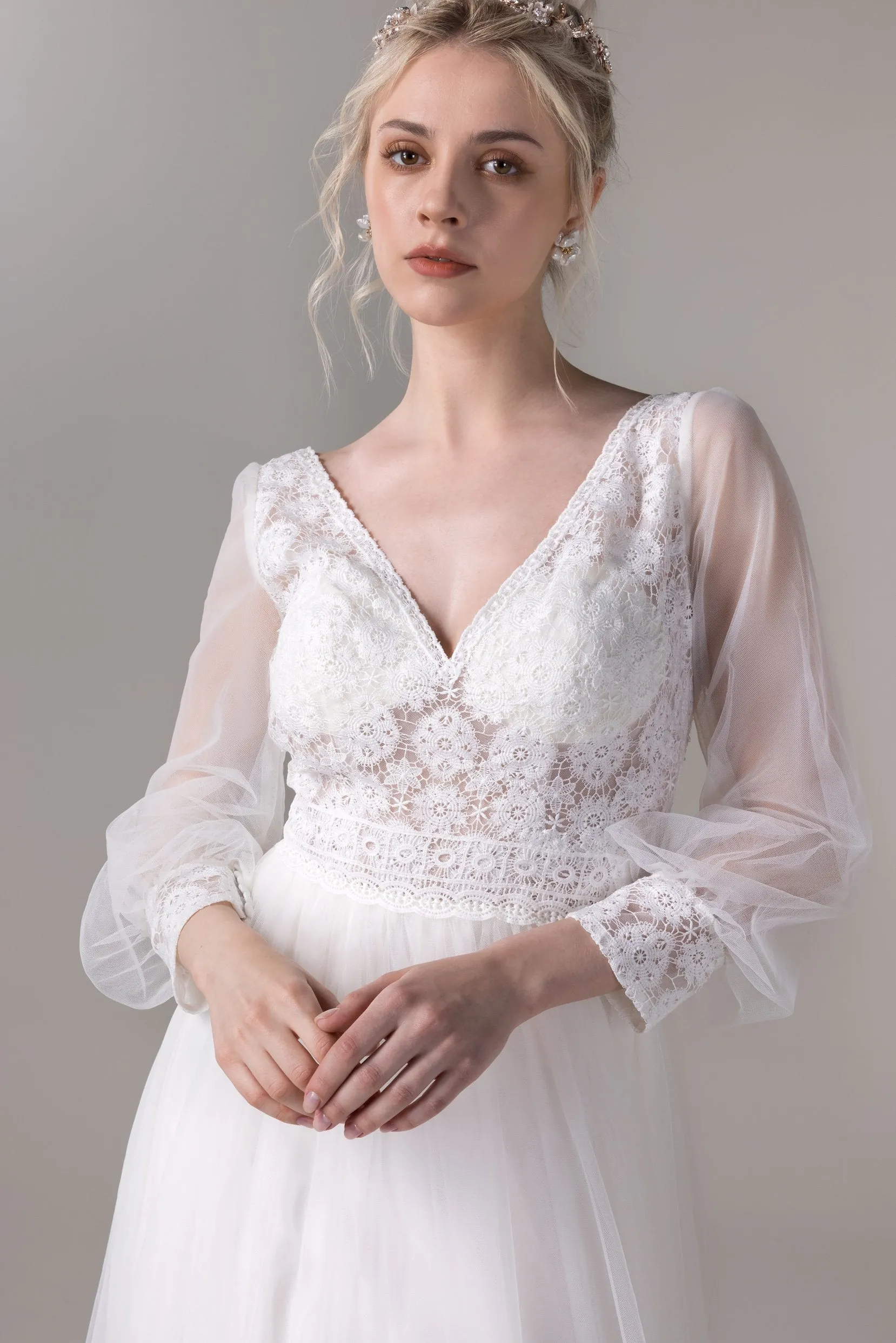 A-Line Court Train Lace Tulle Wedding Dress CW2781 sold by Cocomelody product image thumbnail 5