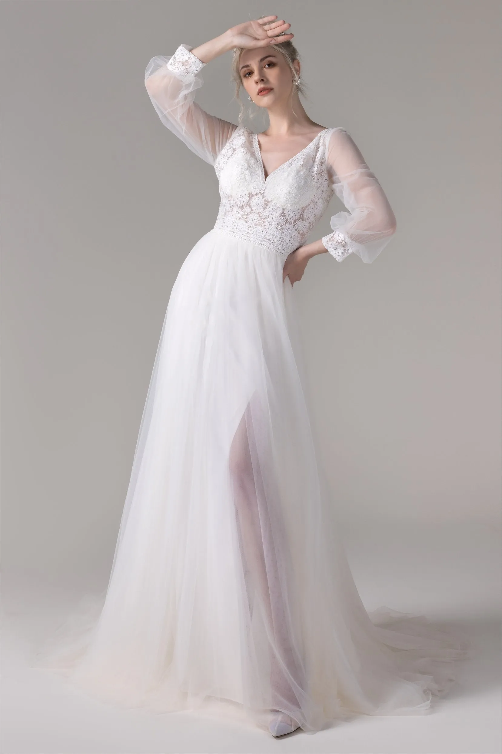 A-Line Court Train Lace Tulle Wedding Dress CW2781 sold by Cocomelody