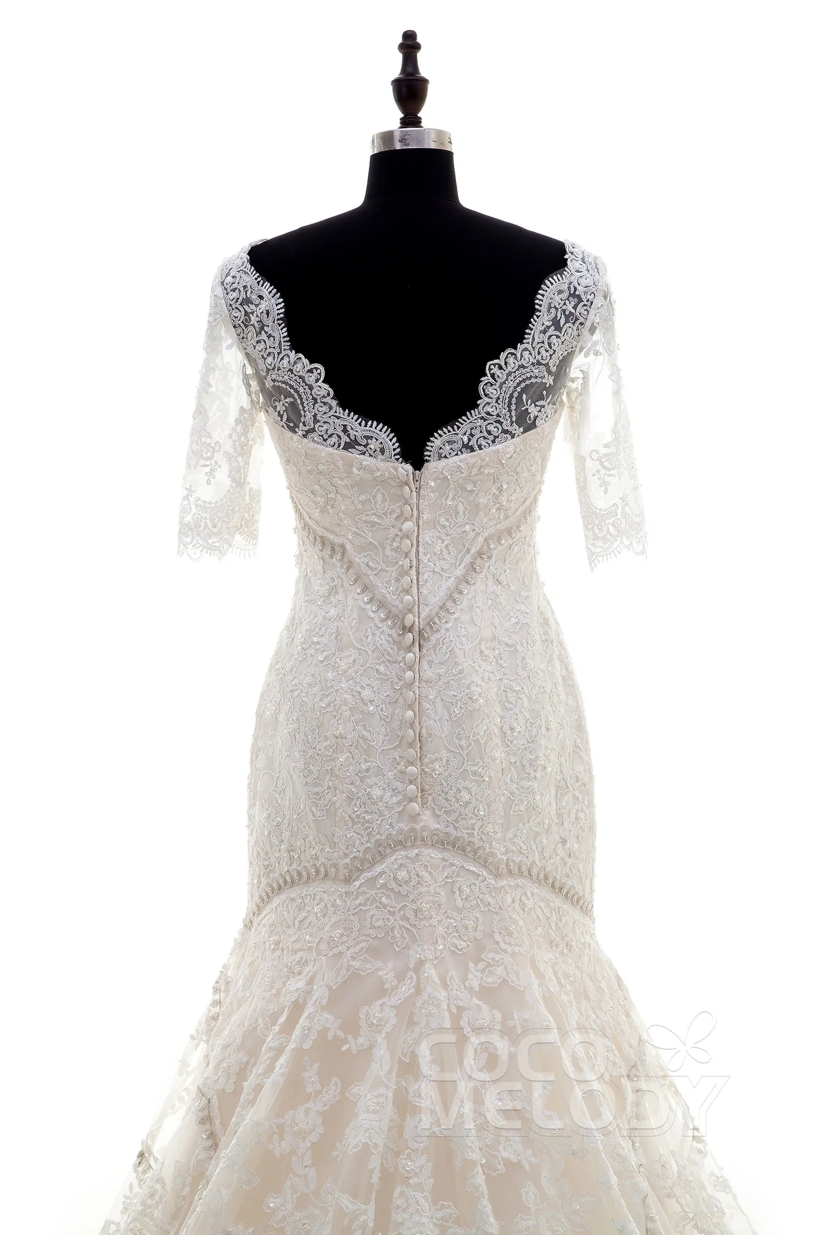 Trumpet-Mermaid Chapel Train Tulle Lace Wedding Dress LD3859 sold by Cocomelody product image thumbnail 5