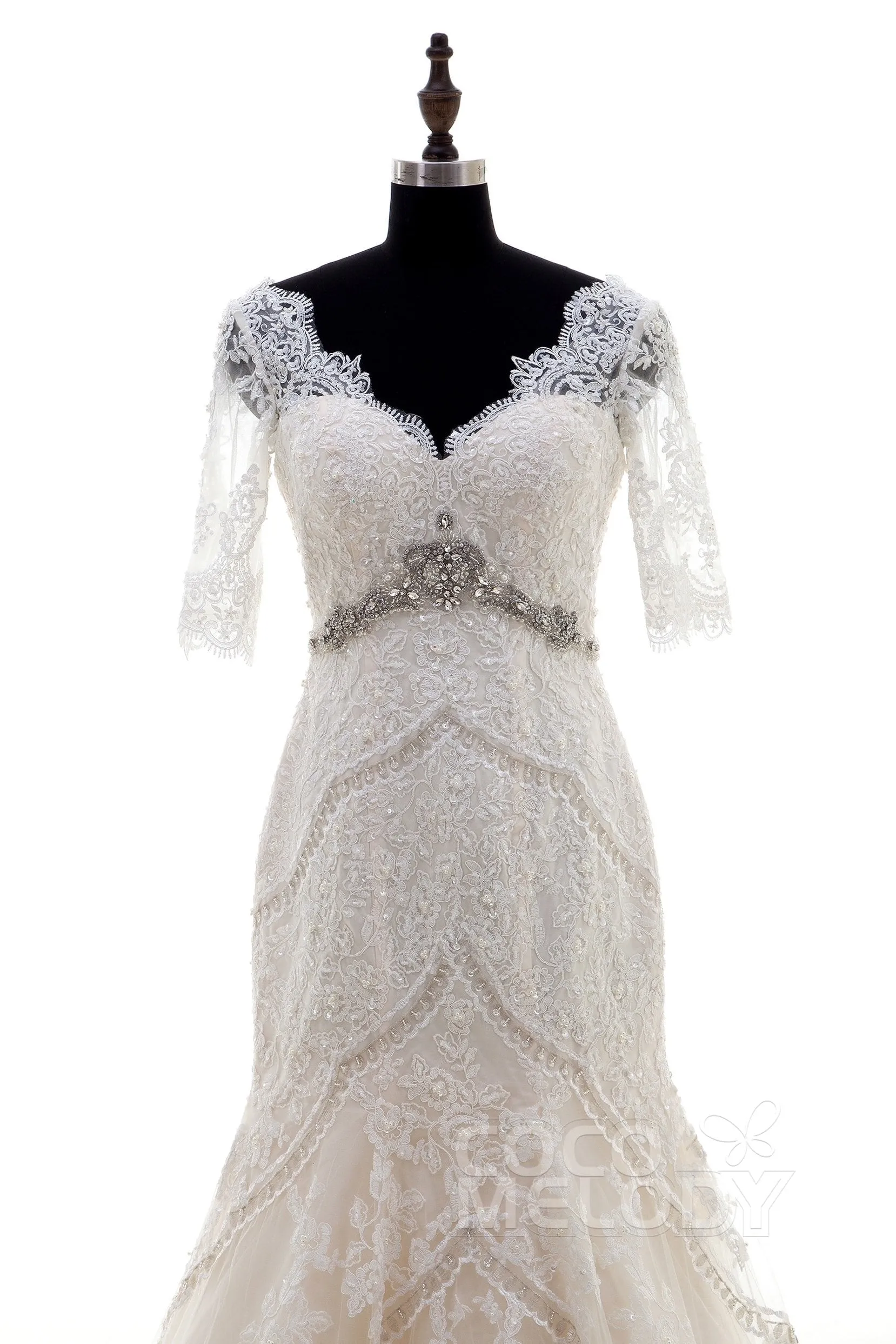 Trumpet-Mermaid Chapel Train Tulle Lace Wedding Dress LD3859 sold by Cocomelody product image thumbnail 3