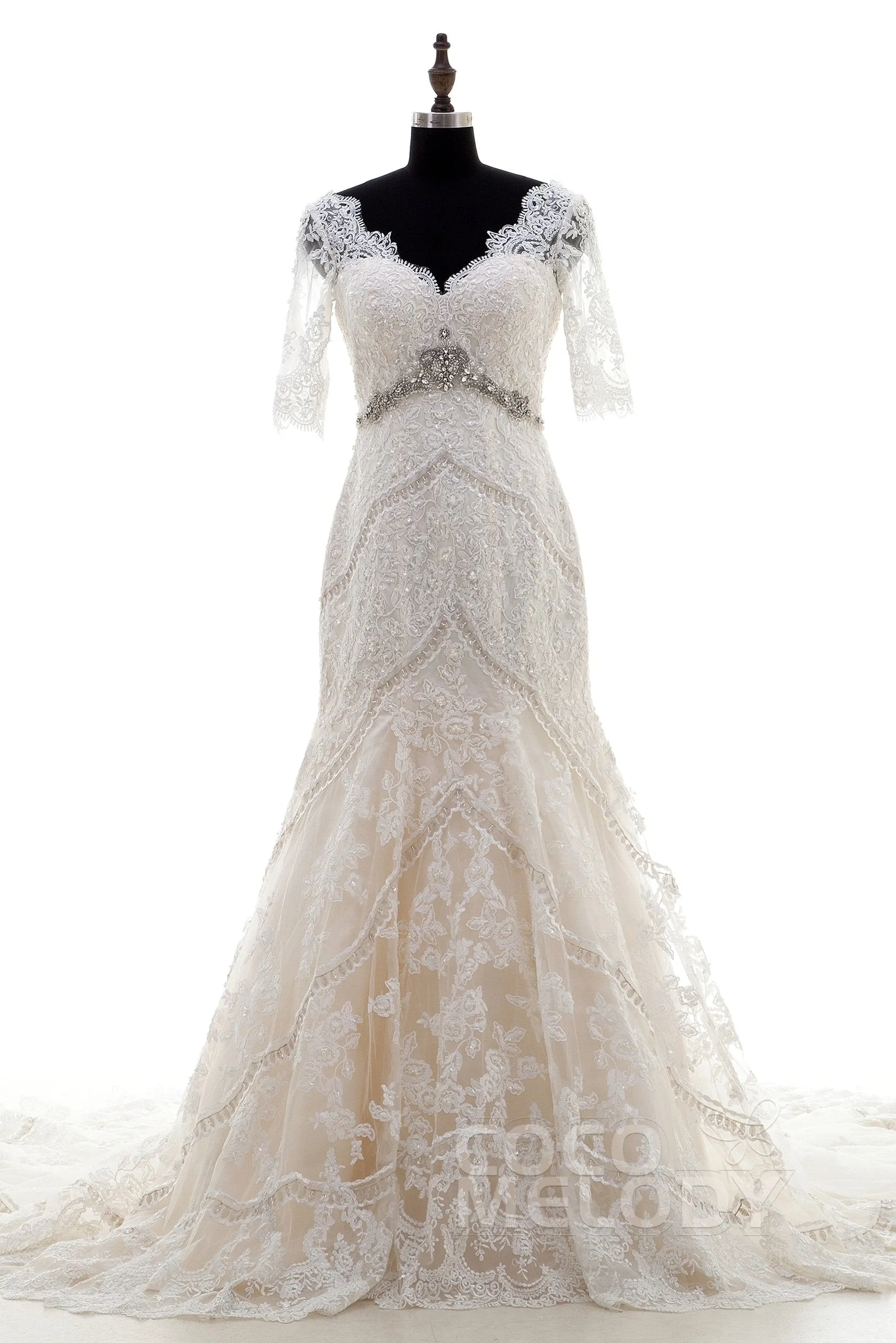 Trumpet-Mermaid Chapel Train Tulle Lace Wedding Dress LD3859 sold by Cocomelody