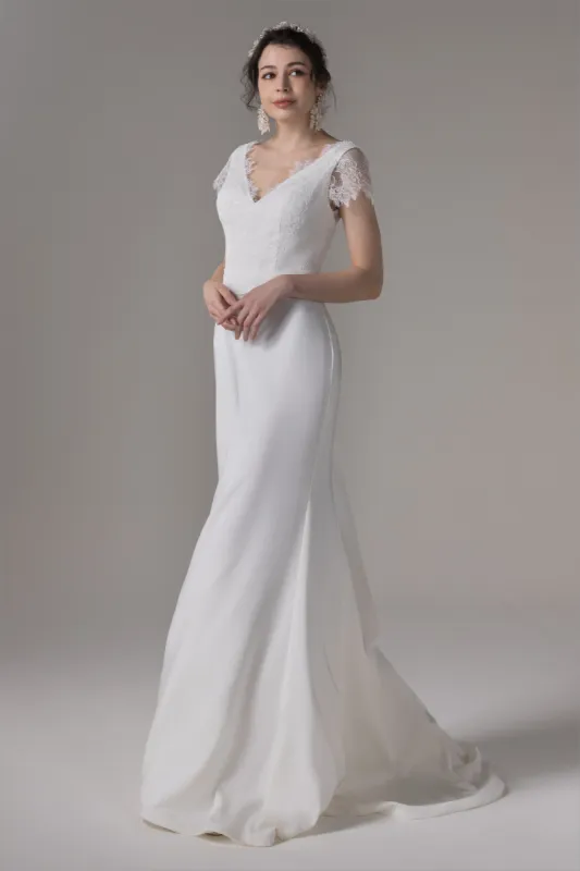 Sheath Sweep-Brush Train Elastic Cloth Wedding Dress CW2657 sold by Cocomelody
