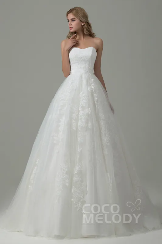 A-Line Court Train Tulle and Lace Wedding Dress B14E3A024 sold by Cocomelody