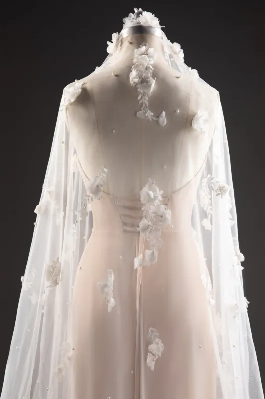 One-tier Cut Edge Tulle Cathedral Veils with Flower Beading CV0284 sold by Cocomelody