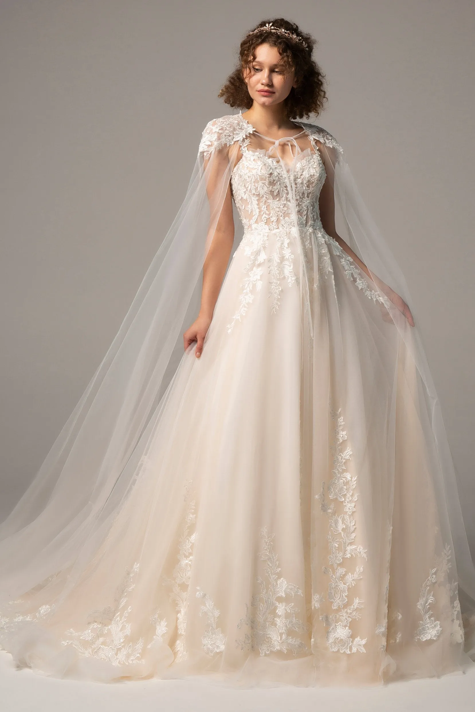 A-Line Court Train Tulle Wedding Dress CW2359 sold by Cocomelody