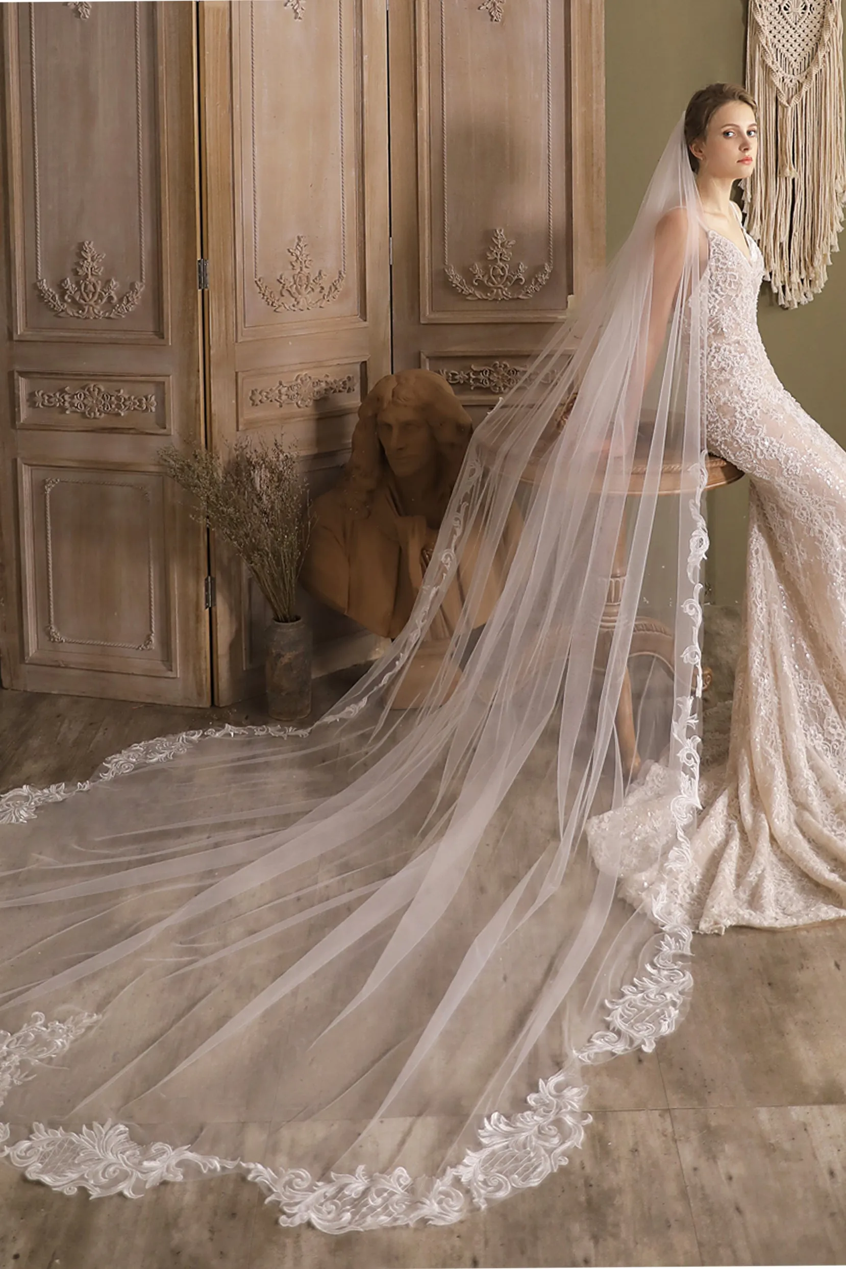 One-tier Lace Edge Tulle Cathedral Veils Appliques CV0269 sold by Cocomelody product image thumbnail 4