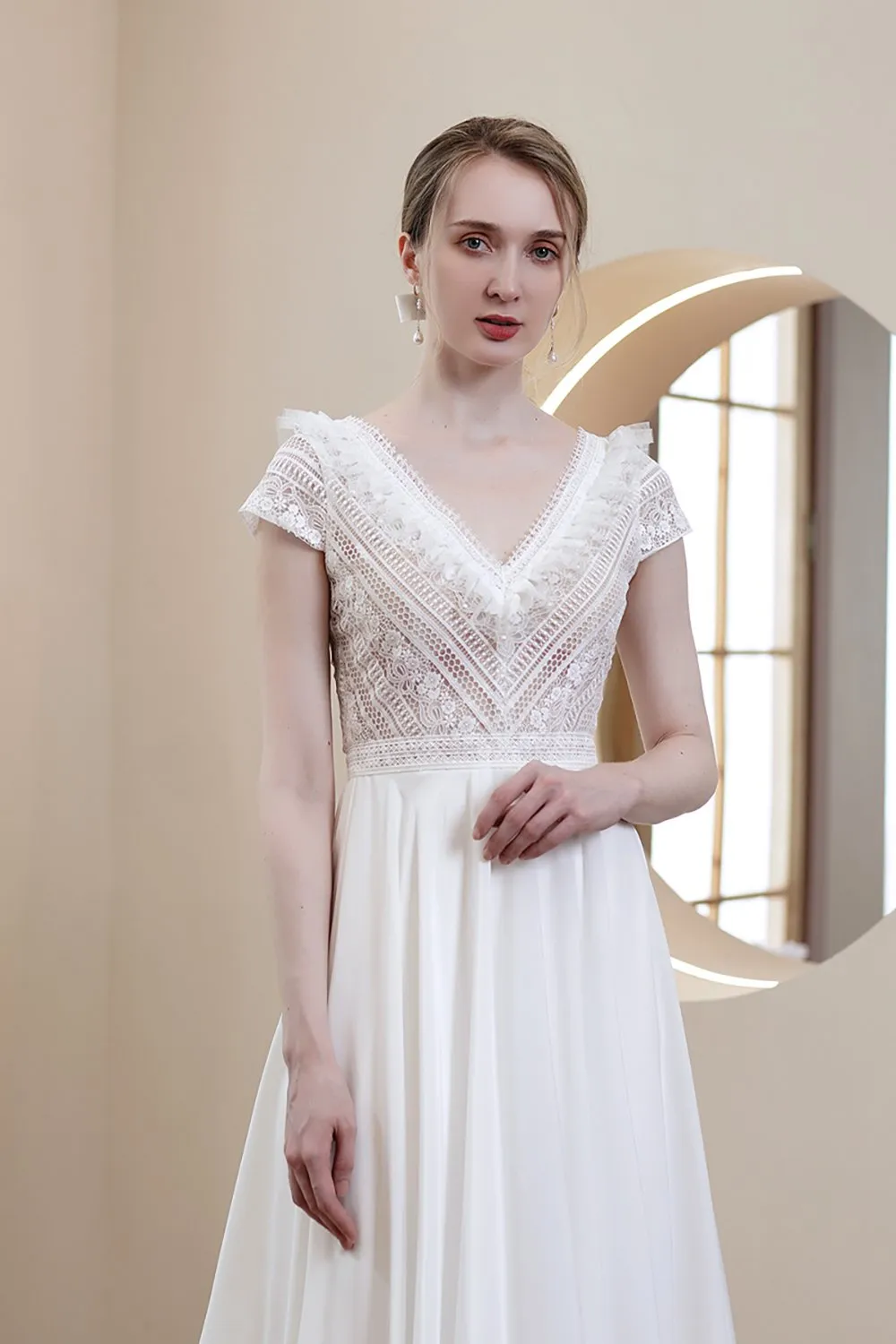 A-Line Sweep-Brush Train Lace Chiffon Wedding Dress CW2969 sold by Cocomelody product image thumbnail 4