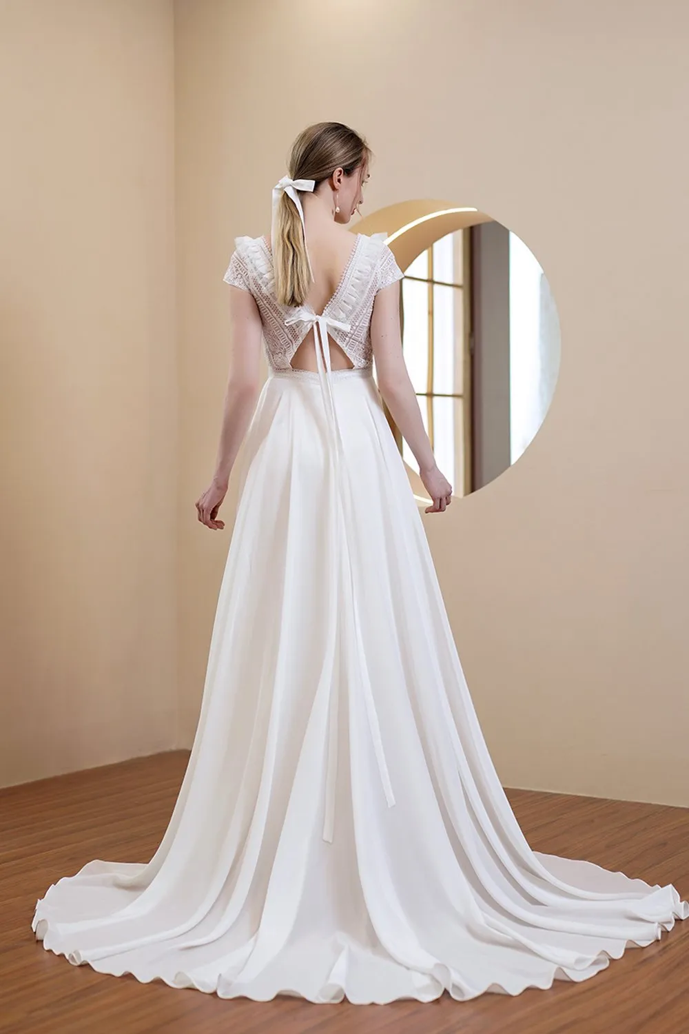 A-Line Sweep-Brush Train Lace Chiffon Wedding Dress CW2969 sold by Cocomelody product image thumbnail 2