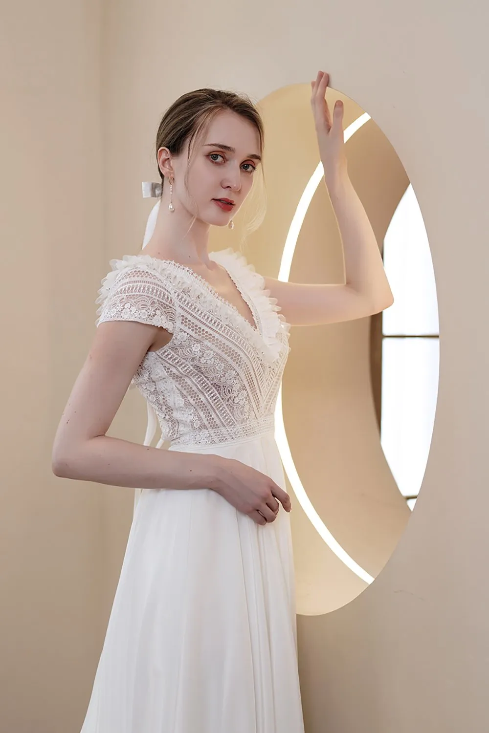 A-Line Sweep-Brush Train Lace Chiffon Wedding Dress CW2969 sold by Cocomelody product image thumbnail 5