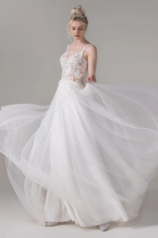 A-Line Court Train Lace Tulle Wedding Dress CW2779 sold by Cocomelody