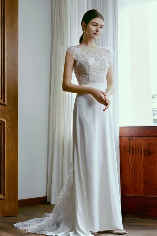 Sheath Sweep-Brush Train Lace Tulle Wedding Dress CW2672 sold by Cocomelody
