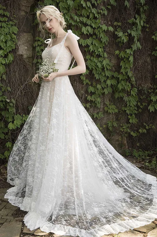 A-Line Sweep-Brush Train Lace Wedding Dress CW3023 sold by Cocomelody