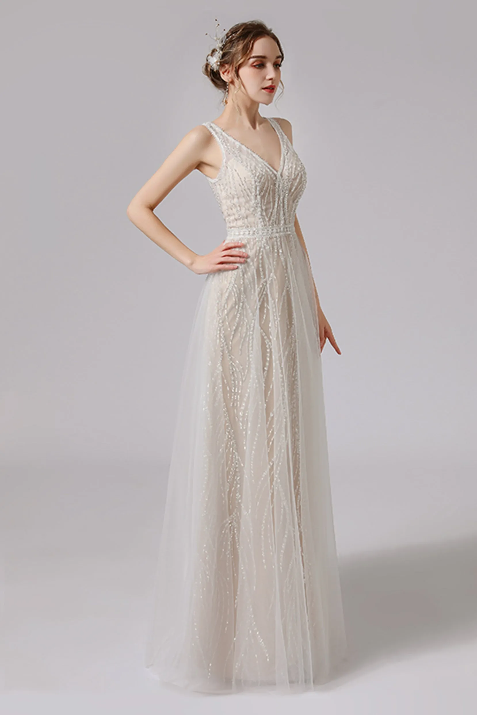 A-Line Floor Length Lace Tulle Wedding Dress CW2722 sold by Cocomelody product image thumbnail 5