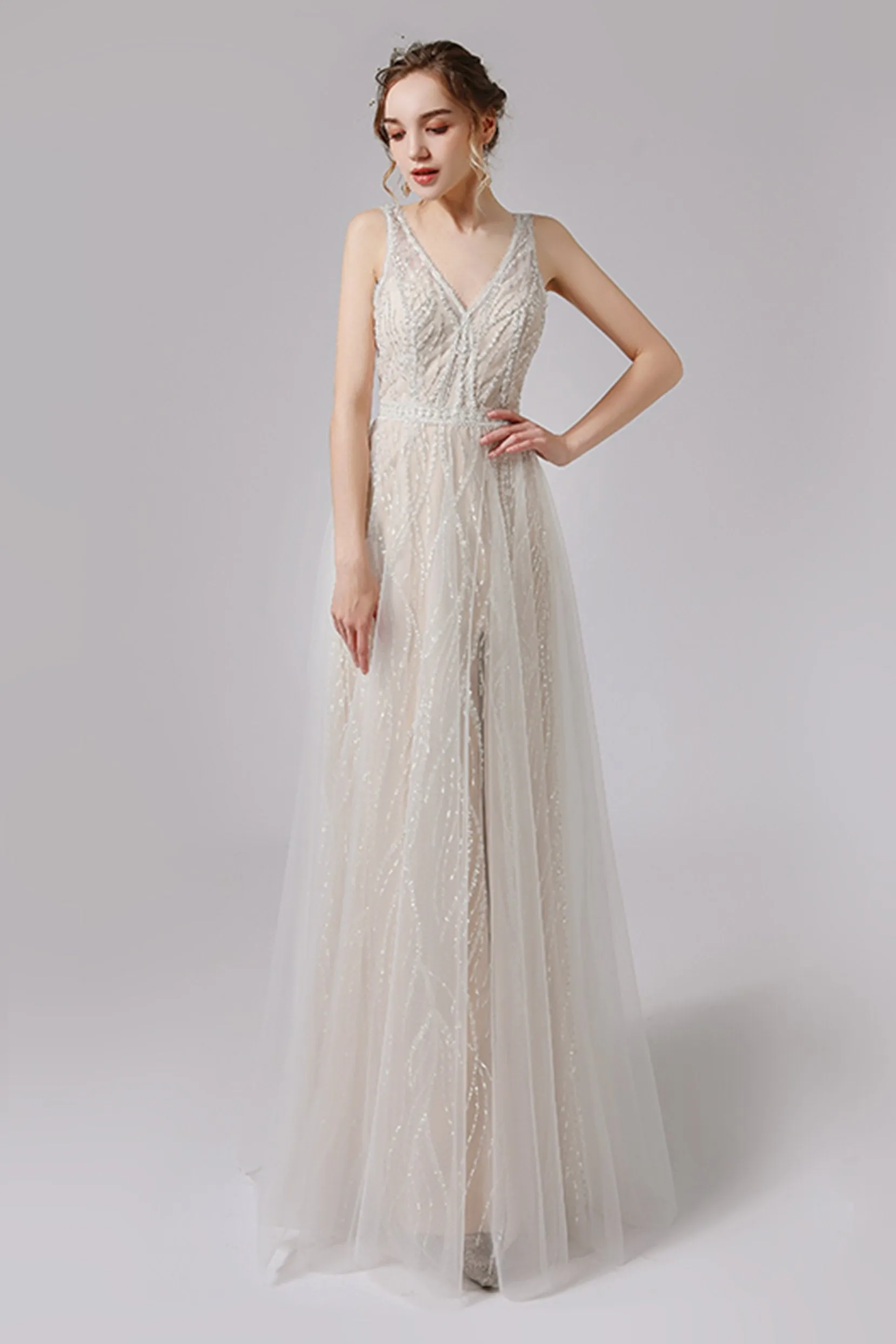 A-Line Floor Length Lace Tulle Wedding Dress CW2722 sold by Cocomelody product image thumbnail 3