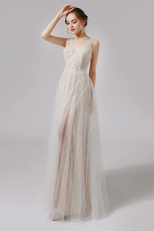 A-Line Floor Length Lace Tulle Wedding Dress CW2722 sold by Cocomelody
