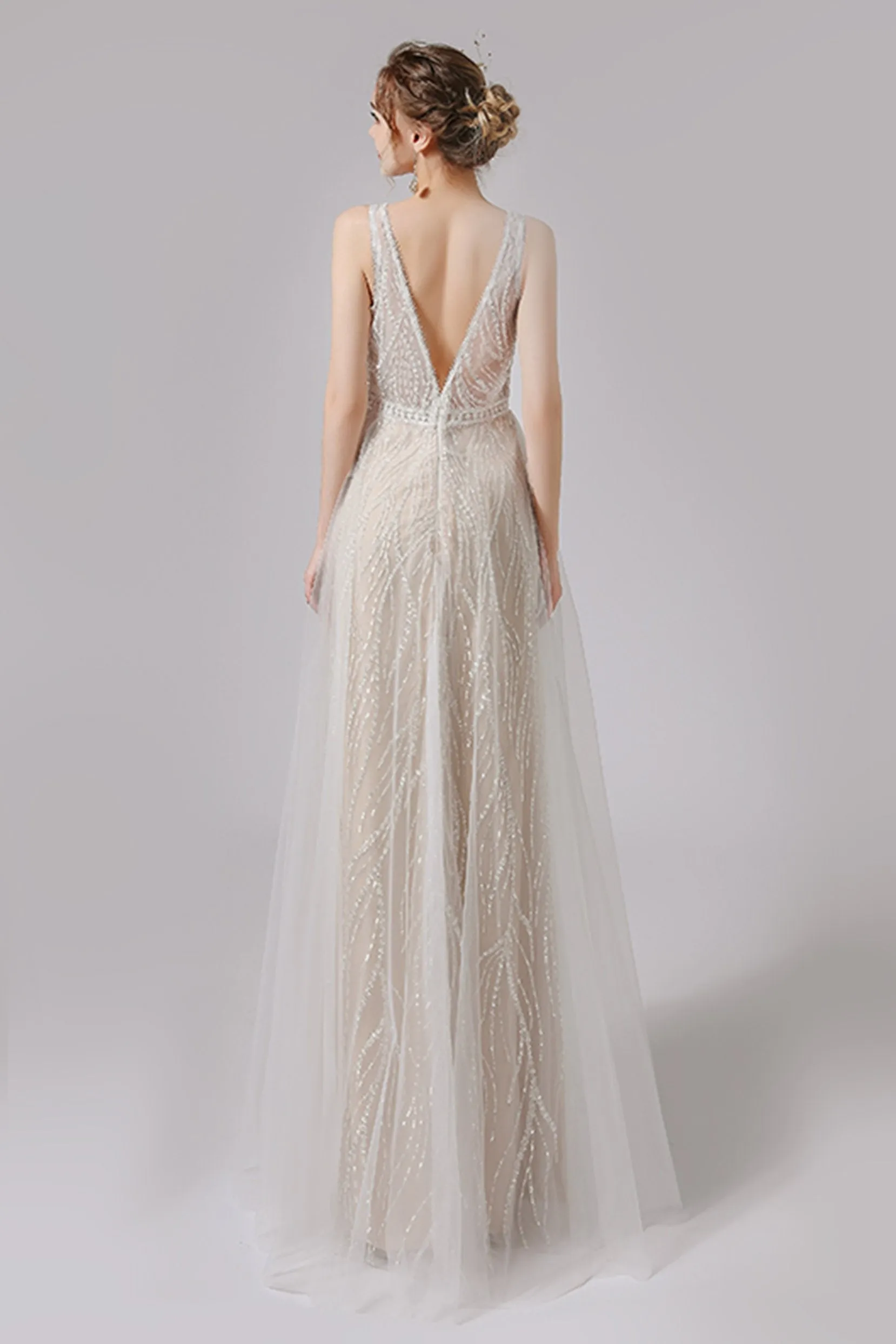 A-Line Floor Length Lace Tulle Wedding Dress CW2722 sold by Cocomelody product image thumbnail 2