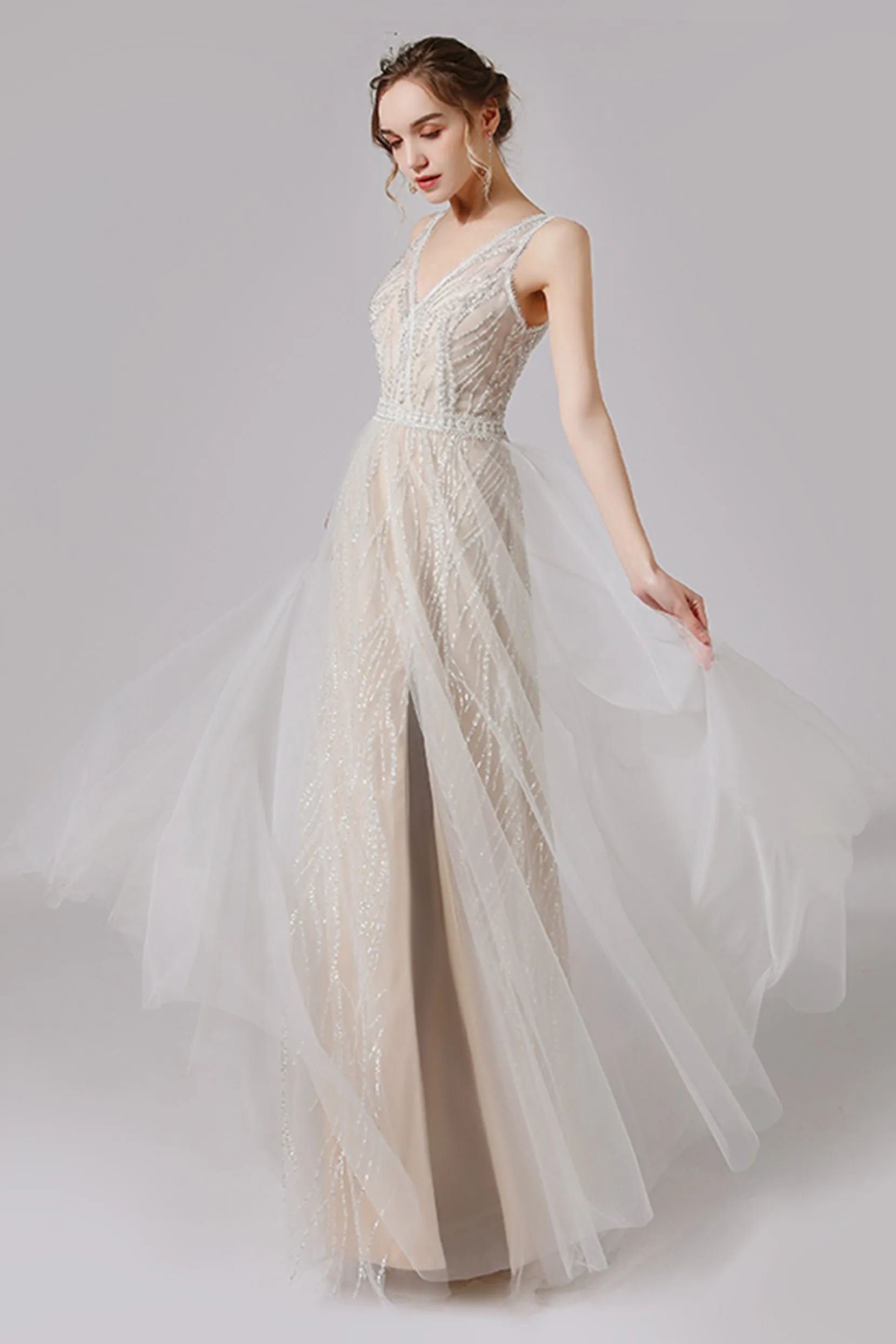 A-Line Floor Length Lace Tulle Wedding Dress CW2722 sold by Cocomelody product image thumbnail 4