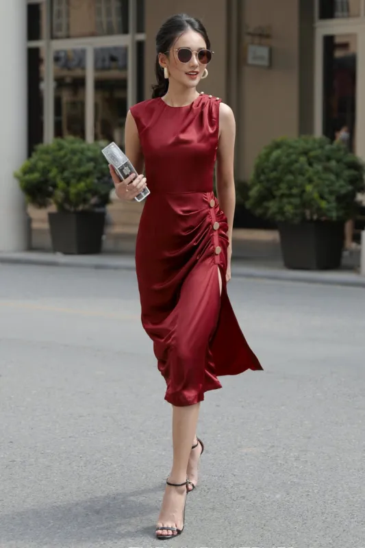 A-Line Knee Length Silk Blend Dress CG0106 made by Cocomelody