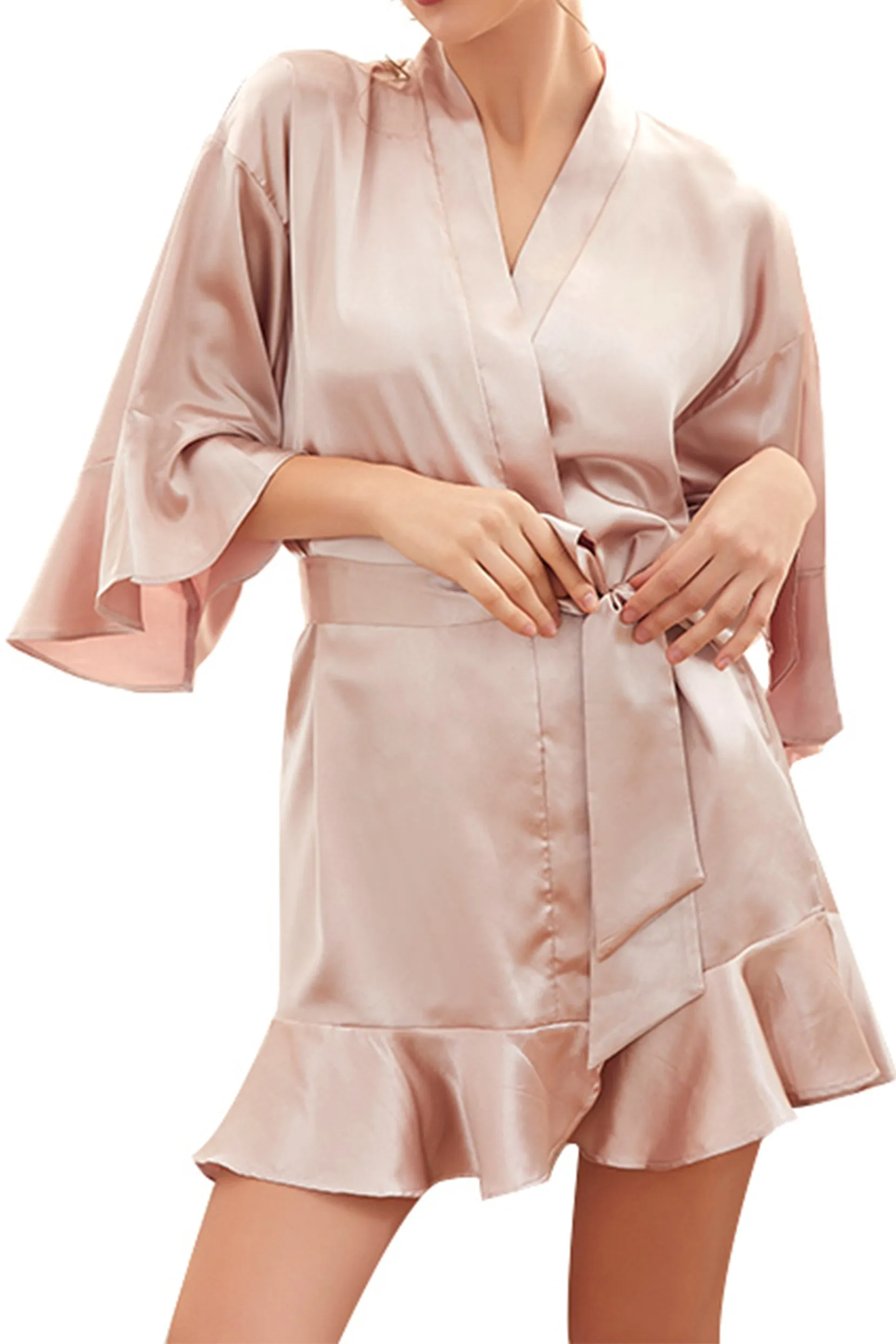 Short Silk-Like Robes CZ0306 sold by Cocomelody product image thumbnail 2