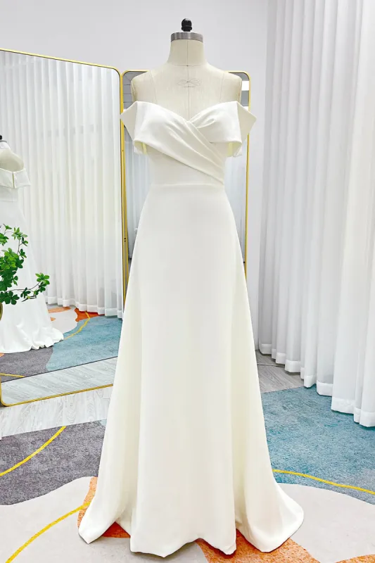 A-Line Sweep-Brush Train Stretch Satin Wedding Dress CW3286 sold by Cocomelody