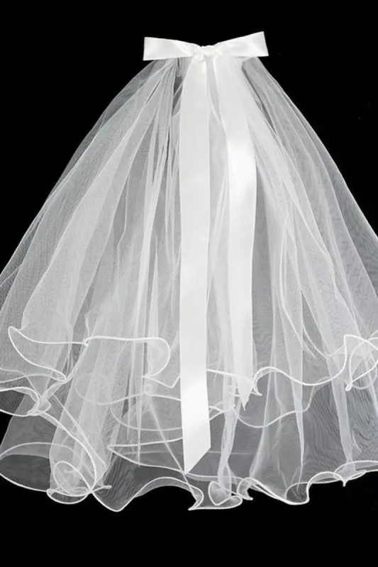 Two-tier Pencil Edge Tulle Shoulder Veils with Bow CV0380 sold by Cocomelody