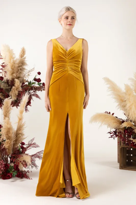 Sheath Sweep-Brush Train Velvet Bridesmaid Dress CB0518 sold by Cocomelody