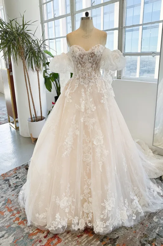 A-Line Chapel Train Sparkle Tulle Wedding Dress CW3004 sold by Cocomelody