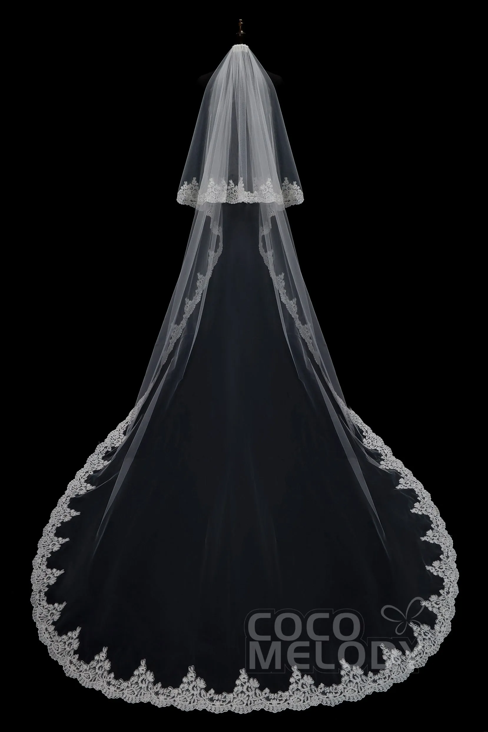 Two-tier Lace Edge Tulle Appliques Chapel Veils AV0015 sold by Cocomelody product image thumbnail 2