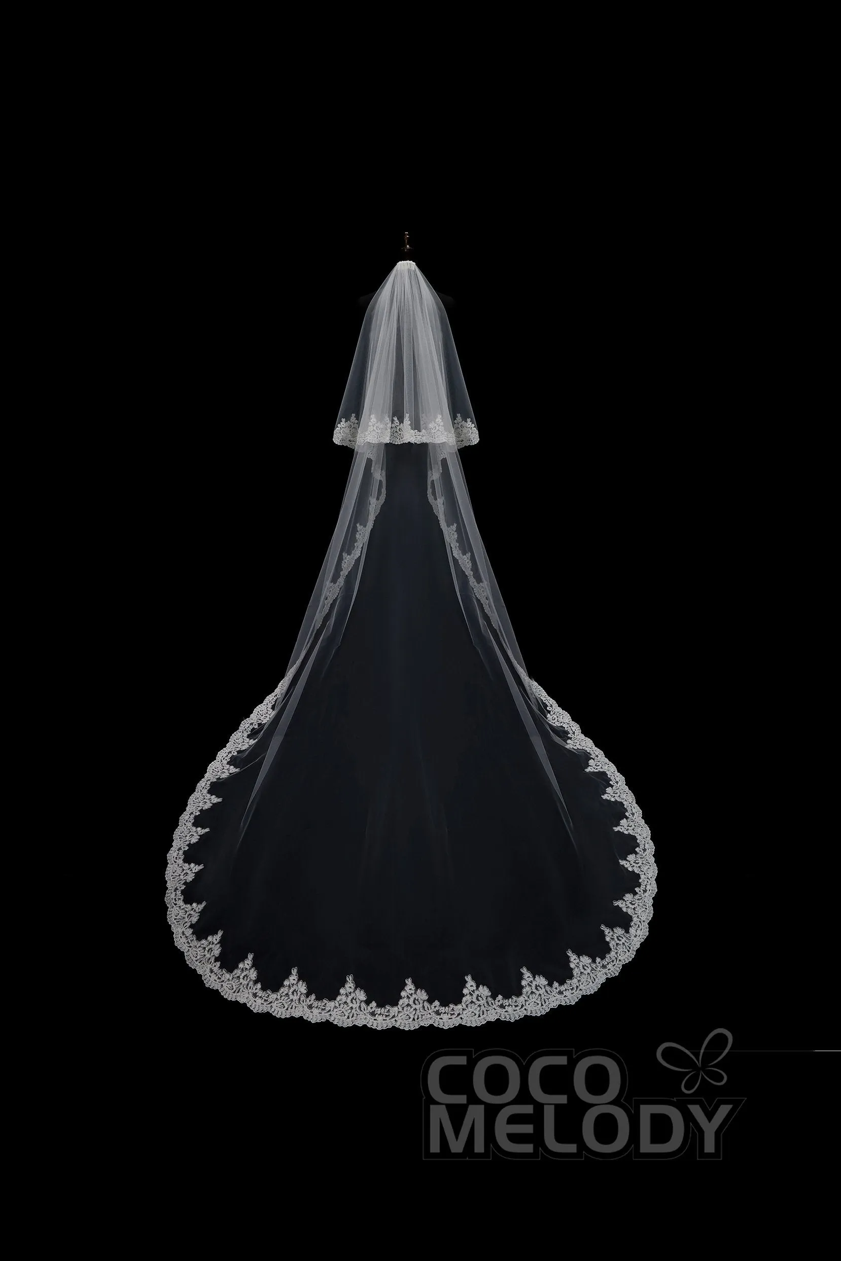 Two-tier Lace Edge Tulle Appliques Chapel Veils AV0015 sold by Cocomelody