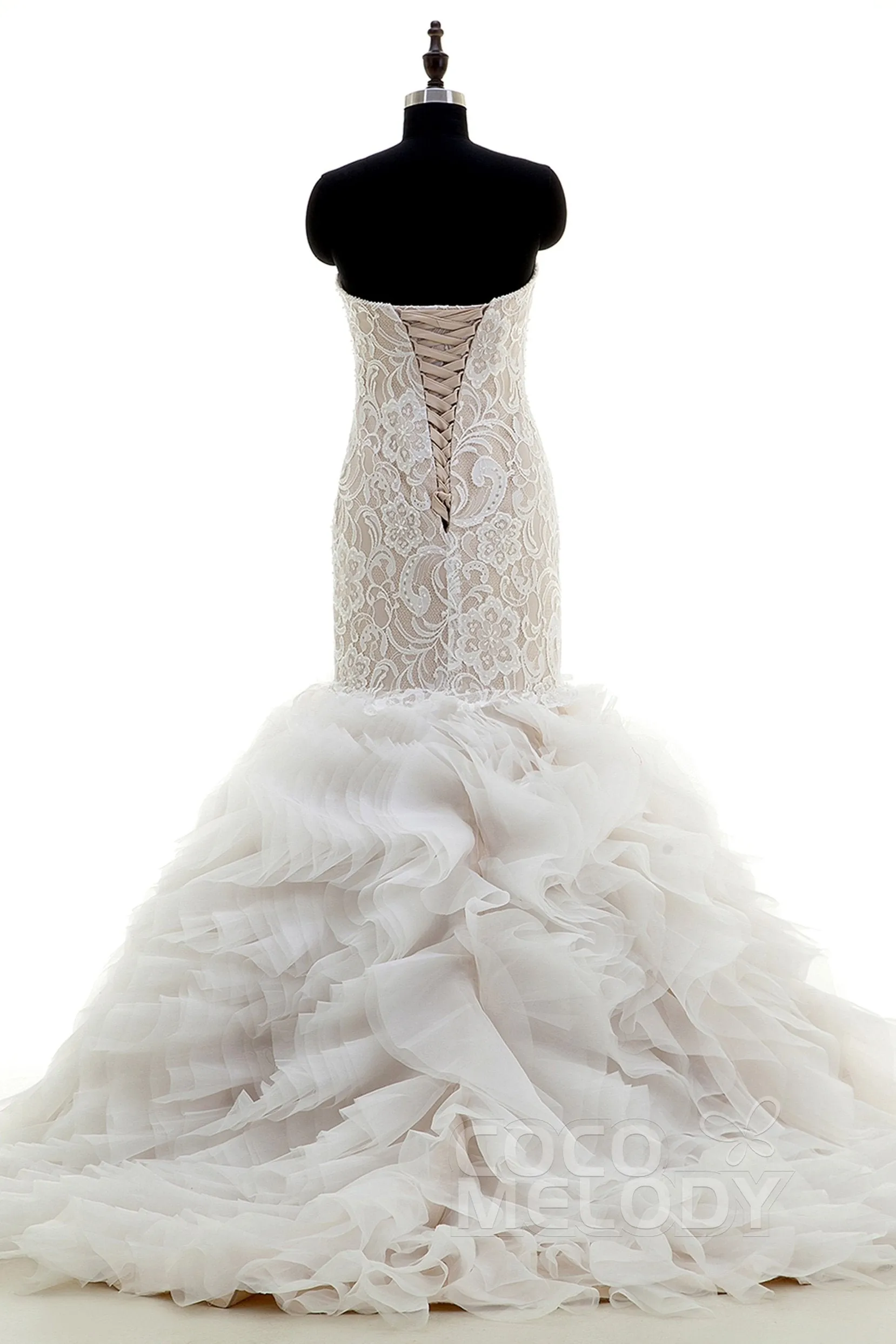 Mermaid Court Train Organza and Lace Wedding Dress CWLT16002 sold by Cocomelody product image thumbnail 2