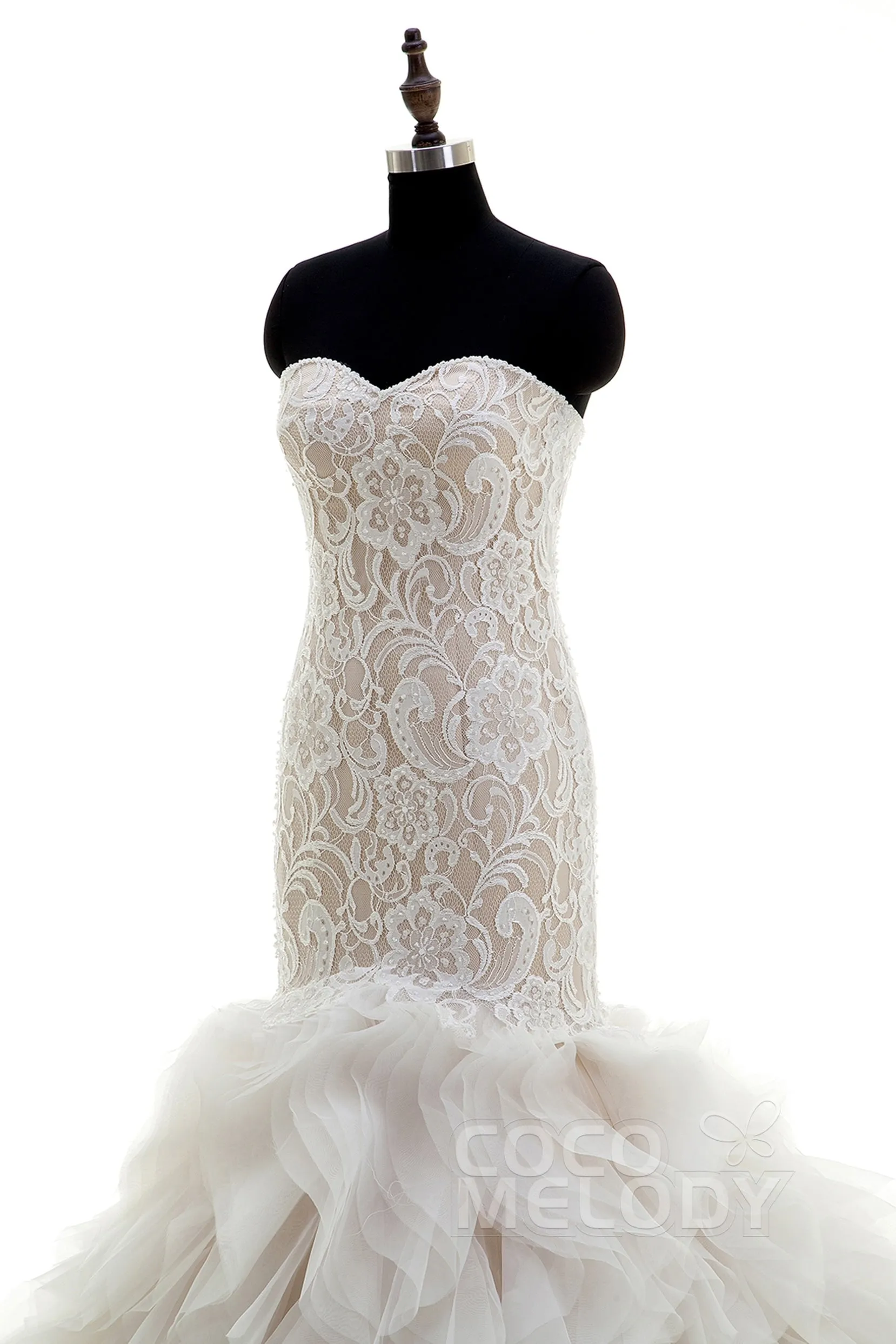 Mermaid Court Train Organza and Lace Wedding Dress CWLT16002 sold by Cocomelody product image thumbnail 5