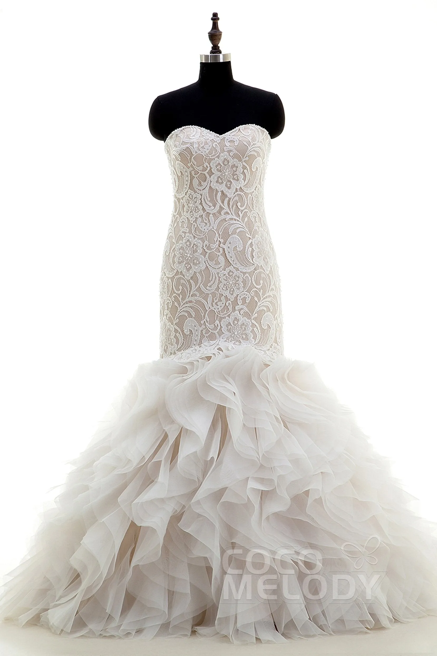 Mermaid Court Train Organza and Lace Wedding Dress CWLT16002 sold by Cocomelody