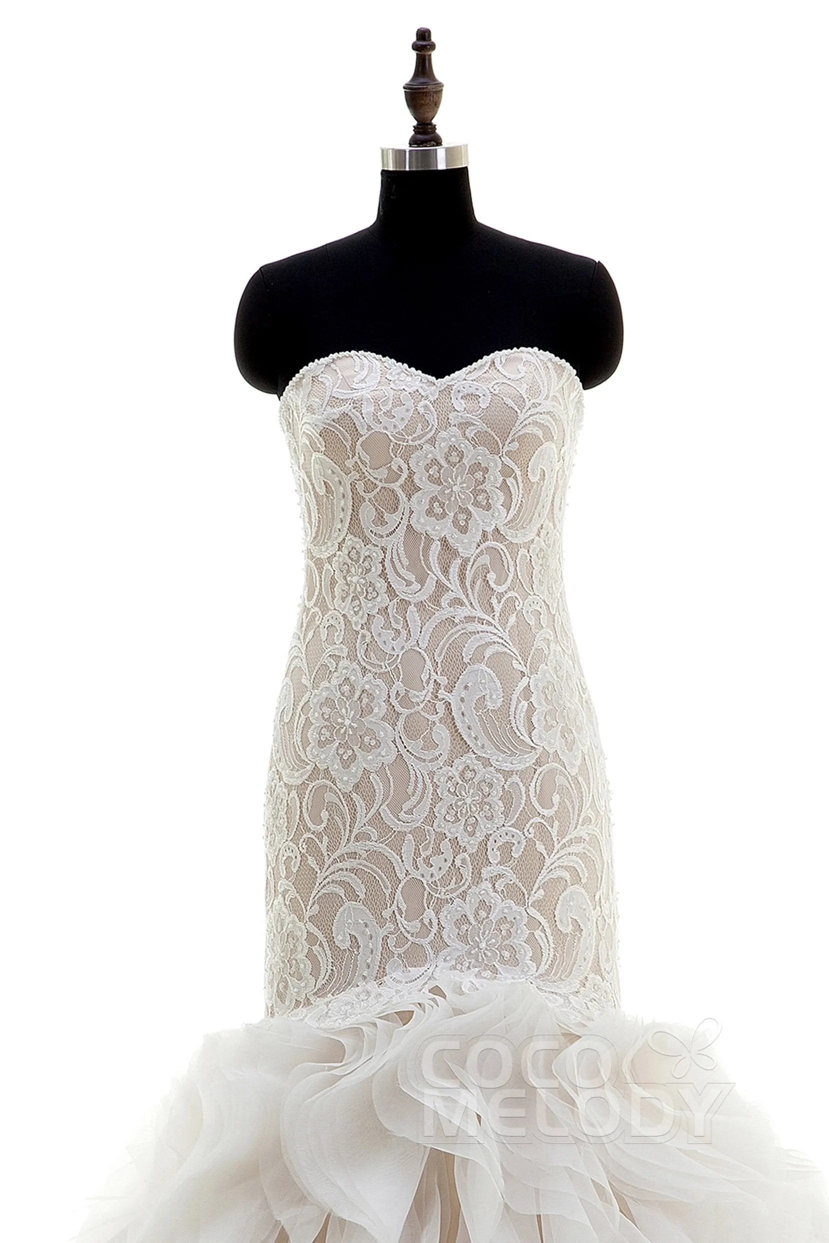 Mermaid Court Train Organza and Lace Wedding Dress CWLT16002 sold by Cocomelody product image thumbnail 3