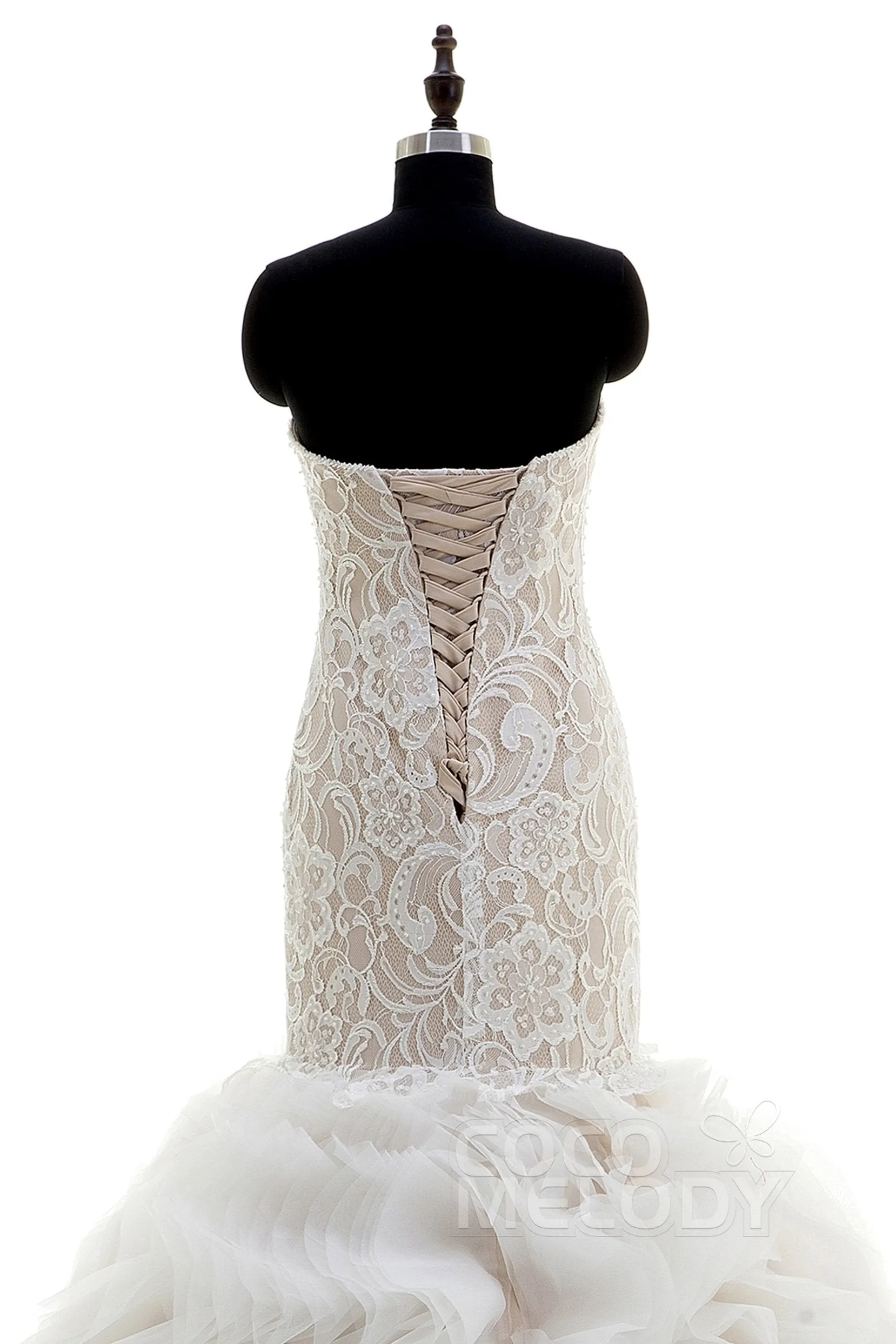 Mermaid Court Train Organza and Lace Wedding Dress CWLT16002 sold by Cocomelody product image thumbnail 4