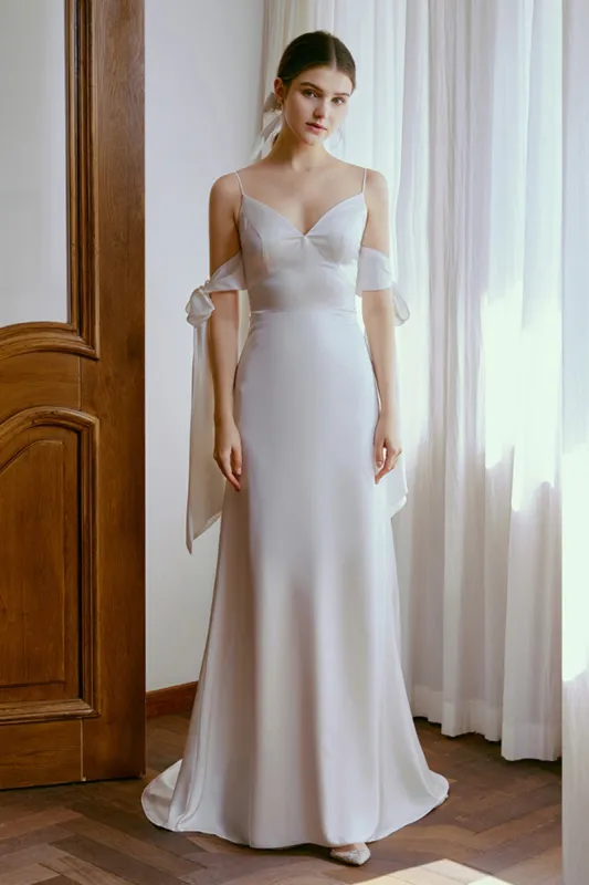 Sheath-Column Sweep-Brush Train Satin Wedding Dress CW2669 sold by Cocomelody