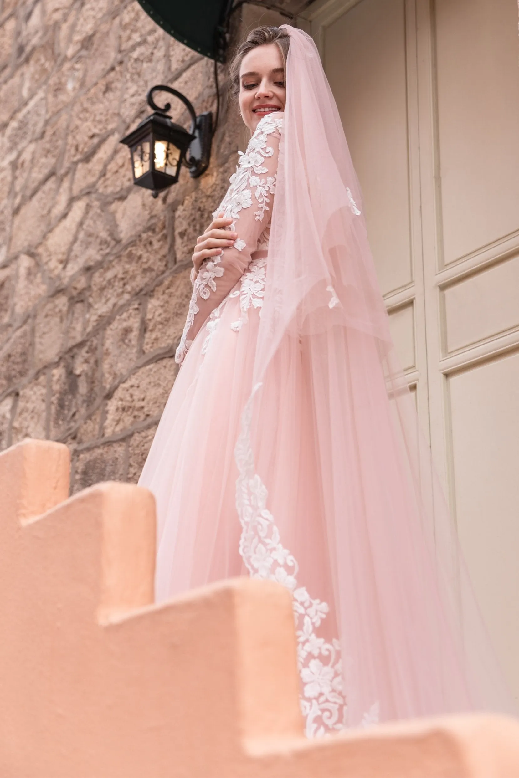 Two-tier Lace Edge Tulle Cathedral Veils with Appliques CV0228 sold by Cocomelody product image thumbnail 3