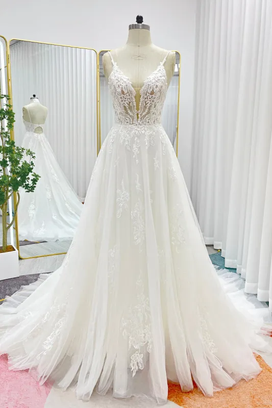 A-Line Court Train Lace Tulle Wedding Dress CW3268 sold by Cocomelody
