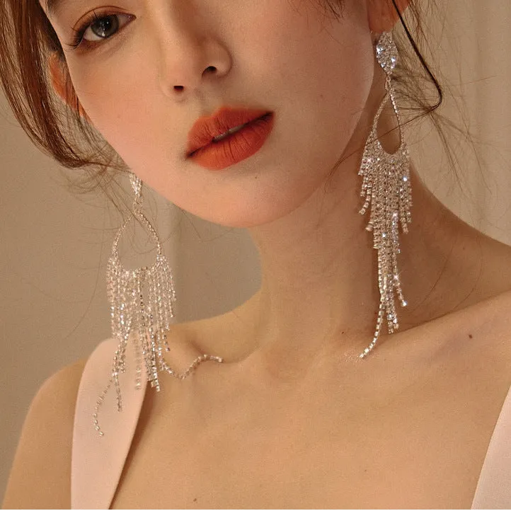 Fancy dress earrings full of drill drops tassel earrings 731767355368 sold by Cocomelody product image thumbnail 2