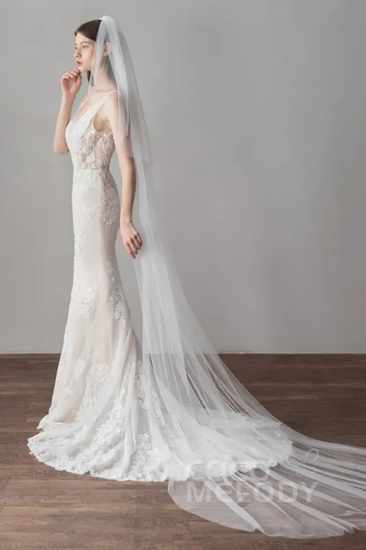 Fashion Two-tier Cut Edge Tulle Chapel Veils AV18030 sold by Cocomelody