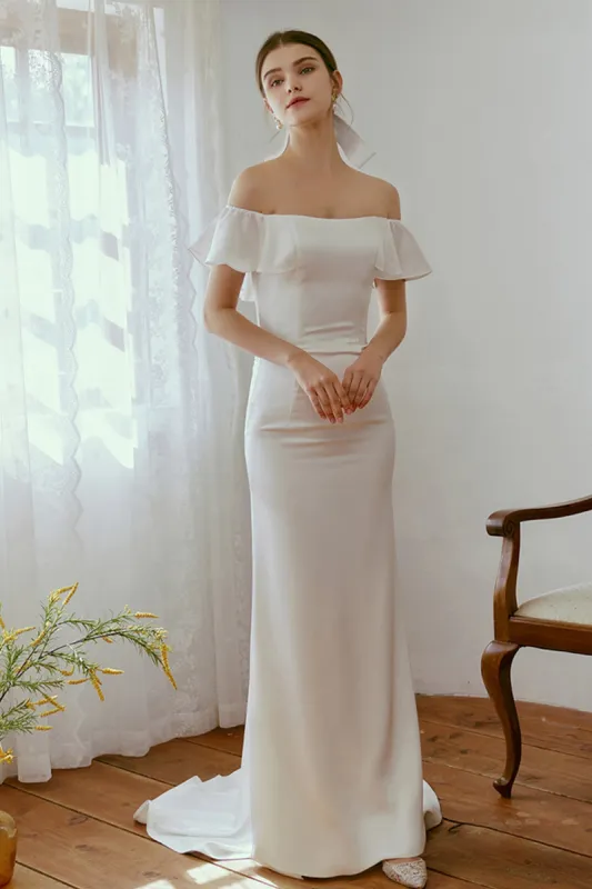 Sheath-Column Sweep-Brush Train Satin Wedding Dress CW2667 sold by Cocomelody