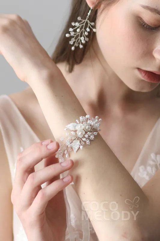 Alloy Wedding Bracelets with Pearl and Crystals CQ0034 sold by Cocomelody