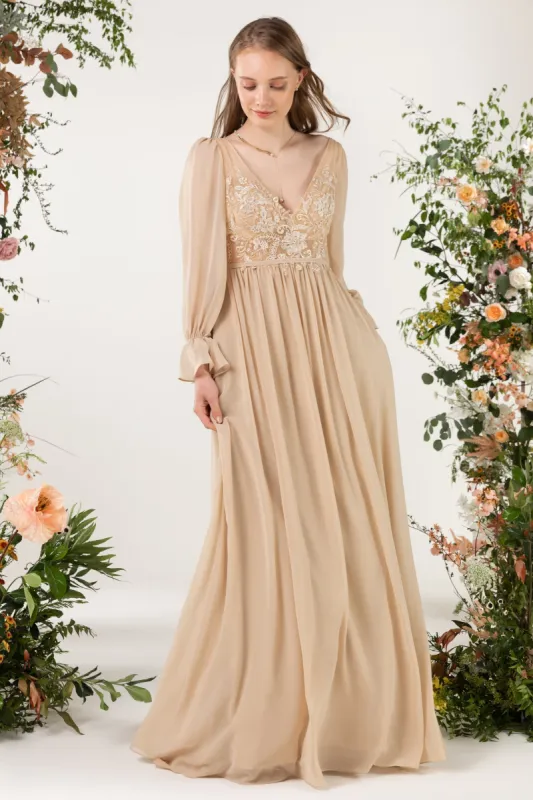 A-Line Sweep-Brush Train Chiffon Bridesmaid Dress CB0478 sold by Cocomelody