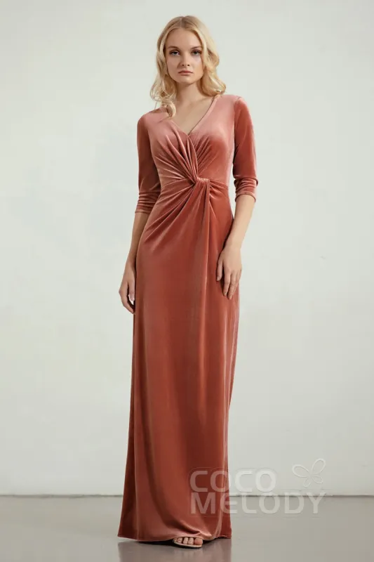 Sheath-Column Floor Length Velvet Bridesmaid Dress Formal Dresses CB0443 sold by Cocomelody
