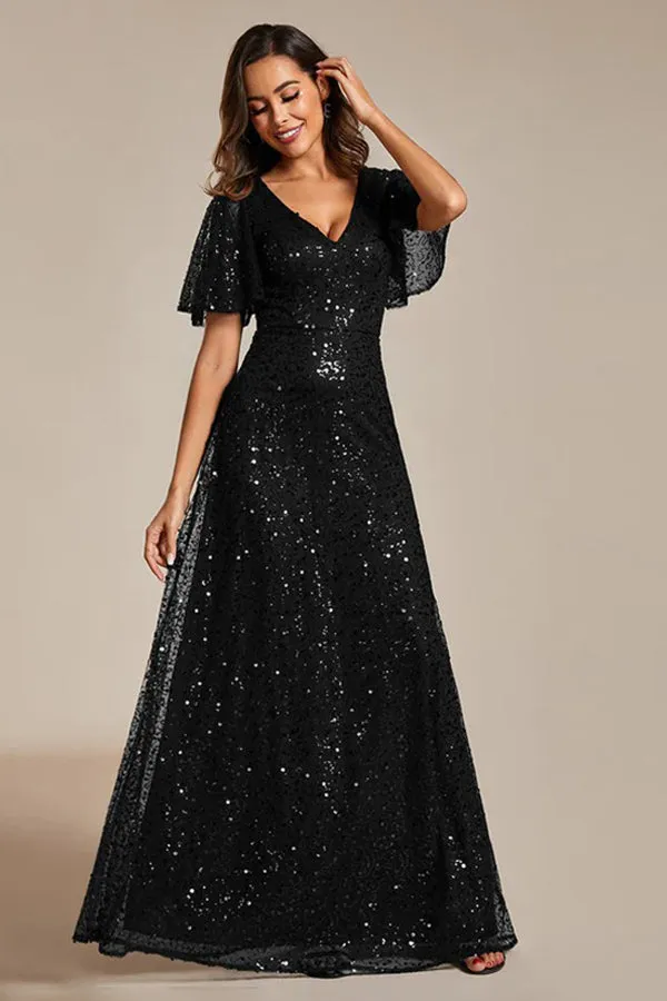 A-Line Floor Length Sequined Dress CM0190 sold by Cocomelody product image thumbnail 5