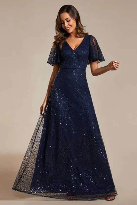 A-Line Floor Length Sequined Dress CM0190 sold by Cocomelody