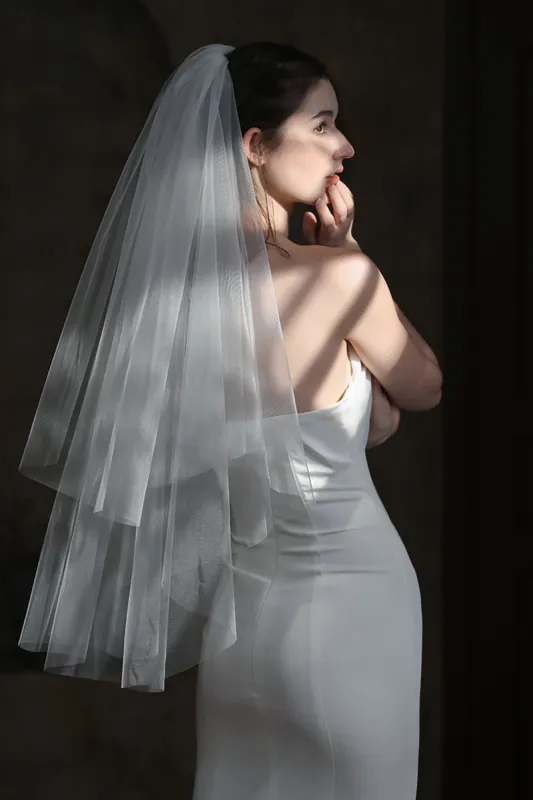 Two-tier Cut Edge Tulle Hip Veils CV0306 sold by Cocomelody