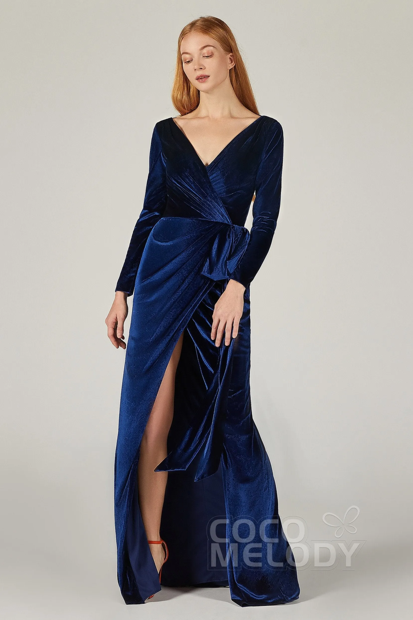 Sheath-Column Floor Length Velvet Bridesmaid Dress CB0366 sold by Cocomelody